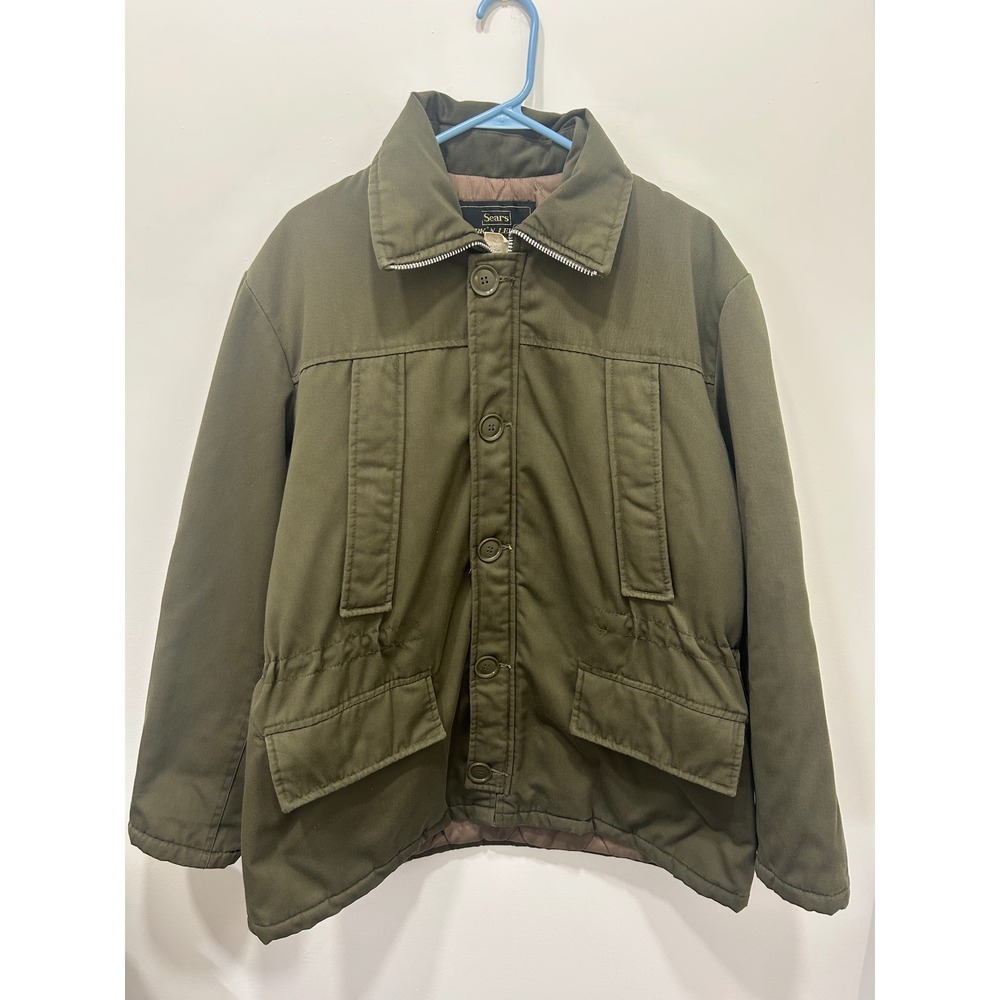 Vintage Sears Work N Leisure Jacket Mens Large Green Quilted Field Coat Utility